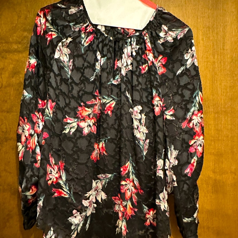 Rebecca Taylor, Size 2 Black and Pink Print Blouse